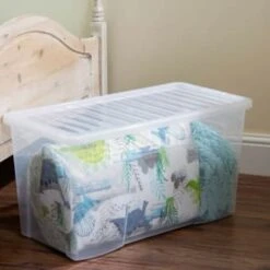 B&M Large Storage Box With Lid 110L - Clear -Addis Homedecor Store 284861 110l storage box with lid clear 4