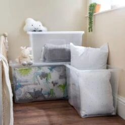 B&M Large Storage Box With Lid 110L - Clear -Addis Homedecor Store 284861 110l storage box with lid clear 5