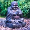 Happy Buddha With Solar Light -Addis Homedecor Store 307135 bronze buddha garden ornament daylight1