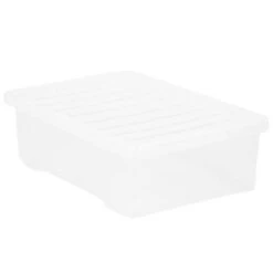 B&M Underbed Clear Storage Box With Lid 32L - Clear -Addis Homedecor Store 314173 32l underbed storage box with lid clear