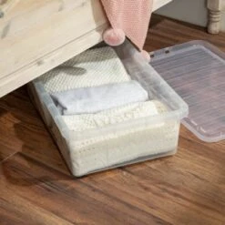 B&M Underbed Clear Storage Box With Lid 32L - Clear -Addis Homedecor Store 314173 32l underbed storage box with lid clear 5