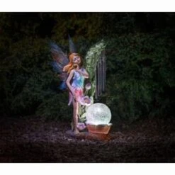 Solar Powered Garden Fairy With Wind Chime 7 Solar Powered Garden Fairy With Wind Chime -Addis Homedecor Store 331455 garden fairy with solar crackle ball and windchime 2