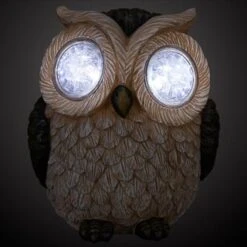 B&M Solar Resin Owl With Crystal Eyes - Brown -Addis Homedecor Store 342059 crystal eyes owl brown copy