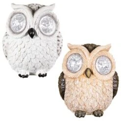 B&M Solar Resin Owl With Crystal Eyes - Brown -Addis Homedecor Store 342059 crystal eyes owl group