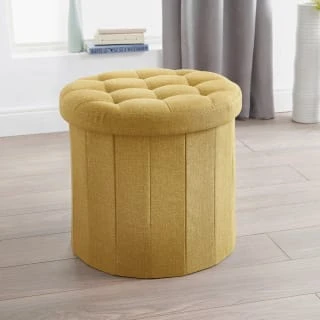 B&M Round Storage Ottoman - Ochre 3 B&M Round Storage Ottoman - Ochre