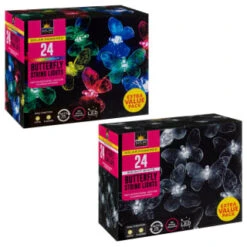 B&M 24 Solar LED Butterfly String Lights - White -Addis Homedecor Store 353457 24 string lights butterfly group