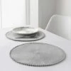 B&M Grey Round Pom Pom Placemats 4pk -Addis Homedecor Store 355688 4pk grey round placemats with pom poms