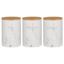 B&M Marble Effect Kitchen Canisters 3pc -Addis Homedecor Store 356820 storage canisters marble effect tea coffee sugar