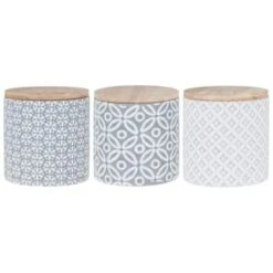 B&M Embossed Geometric Storage Canisters 3pc -Addis Homedecor Store 356821 storage canisters geo grey 3