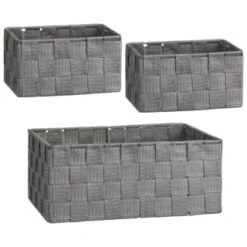 B&M Woven Storage Baskets 3pk - Silver -Addis Homedecor Store 365979 3pk woven baskets silver group