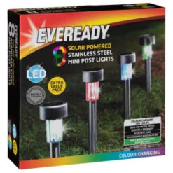 Eveready Solar Powered Post Lights 8pk - Colour Changing -Addis Homedecor Store 366416 8pk eveready soloar powered mini post lights colour changing