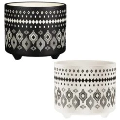 B&M Urban Eden Embossed Footed Planters 3pk - Black -Addis Homedecor Store 366531 3pk urban eden plant pot on tripod stand group