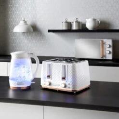 Goodmans Diamond Glass Kettle - White & Rose Gold -Addis Homedecor Store 371981 371982 382793 goodmans diamond white and rose gold microwave group