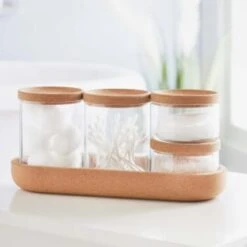 B&M Storage Jars 5pk -Addis Homedecor Store 373970 set of 4 glass storage jars with cork lids and tray