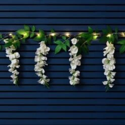 Solar Powered 180cm Artificial Leaf Garland With Wisteria Flowers - Warm White 8 Solar Powered 180cm Artificial Leaf Garland With Wisteria Flowers - Warm White -Addis Homedecor Store 379258 180cm solar powered artificial leaf garland with wisteria flowers 20 warm white micro leds 3