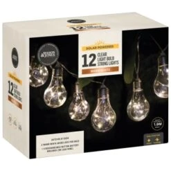 Solar Powered 12 Clear Light Bulb String LED Lights - Warm White -Addis Homedecor Store 379260 12 solar powered clear light bulb string lights 2