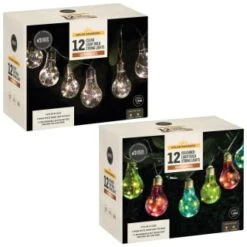 Solar Powered 12 Coloured Light Bulb String LED Lights - Warm White -Addis Homedecor Store 379260 379261 12 solar powered light bulb string lights group
