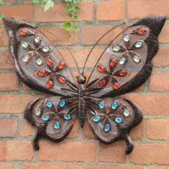 Solar Powered Metal Jewelled Butterfly Wall Art -Addis Homedecor Store 379433 solar powered metal jewelled butterfly wall art cool white leds