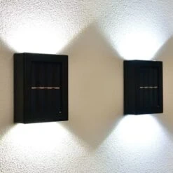 Solar Powered Up/Down Wall Light - White LED 4pk -Addis Homedecor Store 379453 4pk solar powered up down wall light cool white leds 2