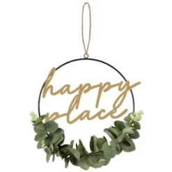 B&M Botanical Garden Hanging Hoop With Slogan -Addis Homedecor Store 379615 botanical garden metal hoop with gold wording and leaves happy place