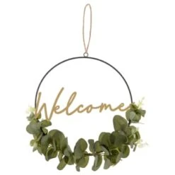 B&M Botanical Garden Hanging Hoop With Slogan -Addis Homedecor Store 379615 botanical garden metal hoop with gold wording and leaves welcome