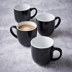Simply Everyday Gloss Mugs 4pk - Black -Addis Homedecor Store 380121 4pk simply everyday mugs black