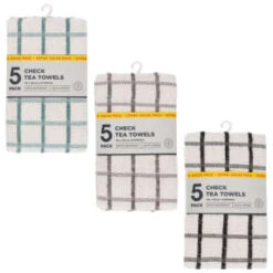 B&M Essentials Check Tea Towels - Black 5pk -Addis Homedecor Store 380235 5pk check tea towels main
