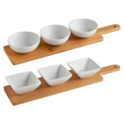 B&M Set Of 3 Serving Bowls With Bamboo Tray - Square -Addis Homedecor Store 380368 3pk serving boards with bamboo tray main