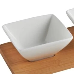 B&M Set Of 3 Serving Bowls With Bamboo Tray - Square -Addis Homedecor Store 380368 3pk serving boards with bamboo tray square 2