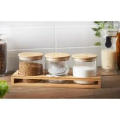 B&M Natural Home Glass Jars In Bamboo Stand 3pk 14 B&M Natural Home Glass Jars In Bamboo Stand 3pk -Addis Homedecor Store 380530 3pk natural home glass jars in bamboo stand 2
