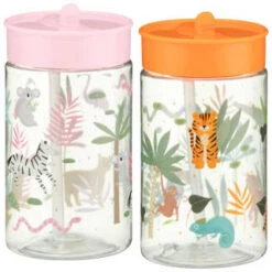 B&M Little Safari Kids Cup With Straw Lid - Orange -Addis Homedecor Store 381253 381254 kids print cup lid and straw group1