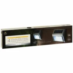 Solar Powered Stainless Steel Fence Lights 4pk -Addis Homedecor Store 382952 4pk mason and jones stainless steel fence and path lights 2