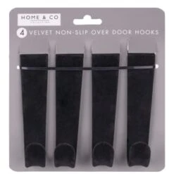 B&M Velvet Overdoor Hooks 4pk - Black -Addis Homedecor Store 383665 4 velvet non slip over door hooks black