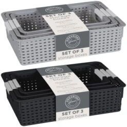 B&M Set Of Three Storage Baskets - Black -Addis Homedecor Store 384207 3pk storage boxes main