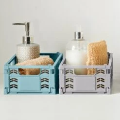 Mini Stacking Fold Flat Crate 22.2 X 15 X 8.7cm - Grey -Addis Homedecor Store 384980 384981 384982 home essebtials mini stacking fold flat crate main