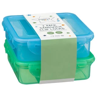 Sandwich Clip Lock Lunchbox 2pk - Blue & Green 3 Sandwich Clip Lock Lunchbox 2pk - Blue & Green