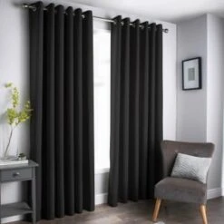 B&M Oxford Black Black Out Curtains With Eyelets 46 X 72"