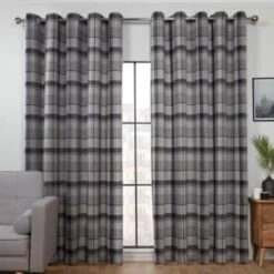 B&M Oakland Traditional Woven Grey Check Curtains 90 X 90"