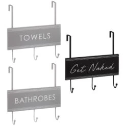 B&M Over The Door Bathroom Plaque - Bathrobes -Addis Homedecor Store 389254 overdoor bathroom plaque 3 hook main