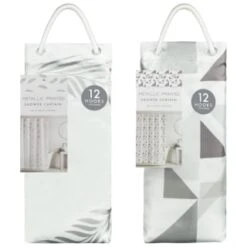 B&M Metallic Printed Shower Curtain - Silver Leaves -Addis Homedecor Store 390584 printed shower curtain group