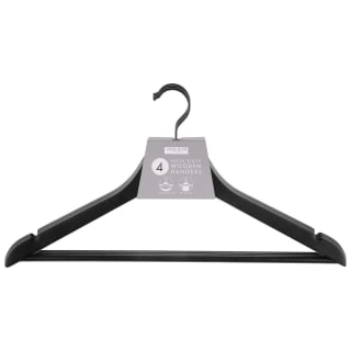 B&M Matt Black Wooden Hangers 4pk 3 B&M Matt Black Wooden Hangers 4pk