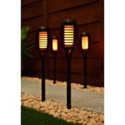 Morocco Solar Powered Flame Effect Post Lights 4pk -Addis Homedecor Store 392878 4 pack morocco solar powered flame effect post lights