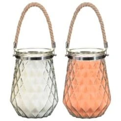 B&M Large Faceted Glass Candle With Rope Handle - Cream -Addis Homedecor Store 392940 superbloom large faceted glass candle with rope handle group 2