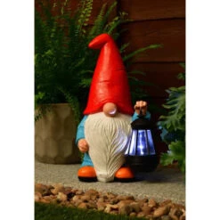 B&M Garden Gonk Ornament With Solar Lantern - Red -Addis Homedecor Store 393259 garden gonk ornament with solar lantern red