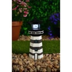 B&M Lighthouse Ornament With Rotating Solar Light - Grey -Addis Homedecor Store 393263 lighthouse ornament with rotating solar light grey