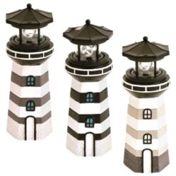 B&M Lighthouse Ornament With Rotating Solar Light - Grey -Addis Homedecor Store 393263 lighthouse ornament with rotating solar light group