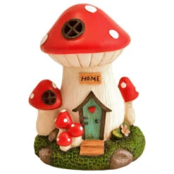 B&M Assorted Mushroom House Ornament With Glowing Solar Light -Addis Homedecor Store 393429 mushroom house ornament with glowing solar light