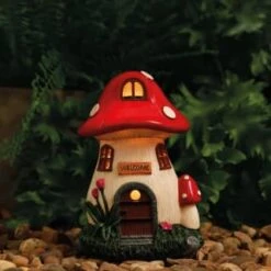 B&M Assorted Mushroom House Ornament With Glowing Solar Light -Addis Homedecor Store 393429 mushroom house ornament with glowing solar light 6