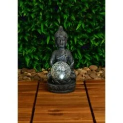 B&M Assorted Sitting Solar Buddha Garden Ornament -Addis Homedecor Store 393441 sitting buddha garden ornament with solar crackle ball 2