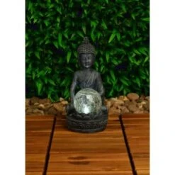 B&M Assorted Sitting Solar Buddha Garden Ornament -Addis Homedecor Store 393441 sitting buddha garden ornament with solar crackle ball
